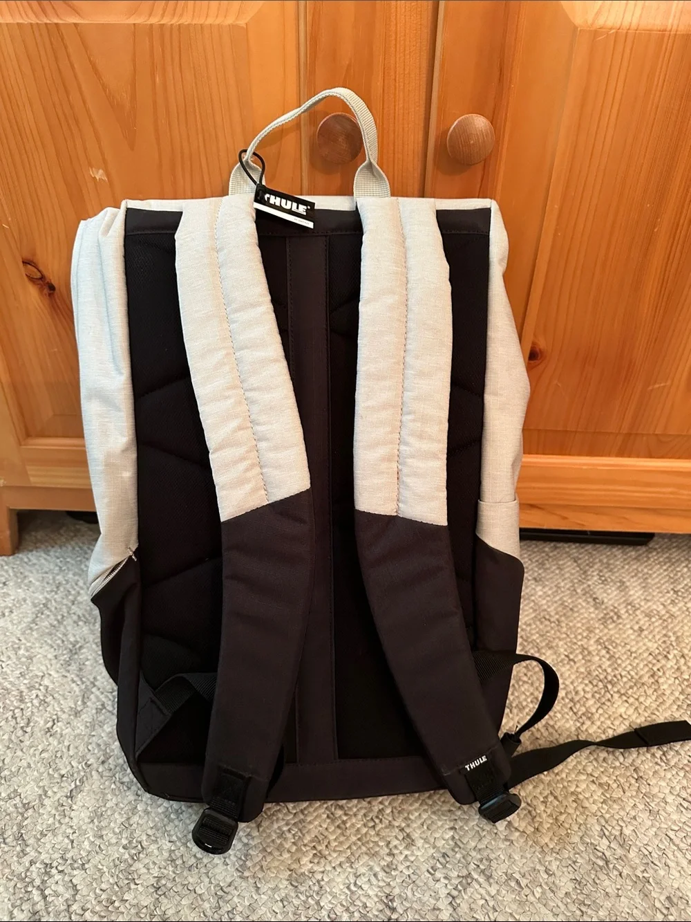Thule Two-Tone Light Gray and Black Roll-Top Backpack new with tag